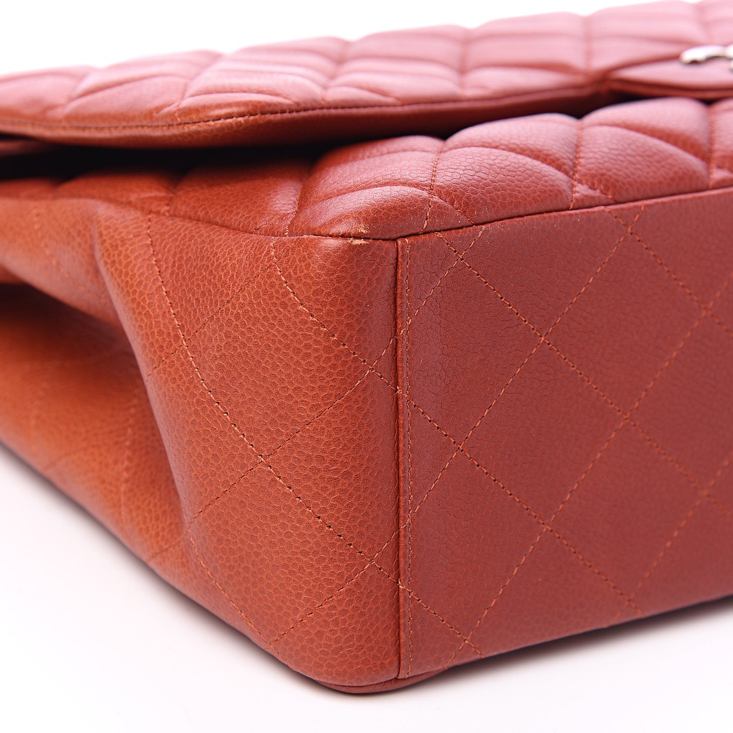 Caviar Quilted Maxi Double Flap Dark Orange