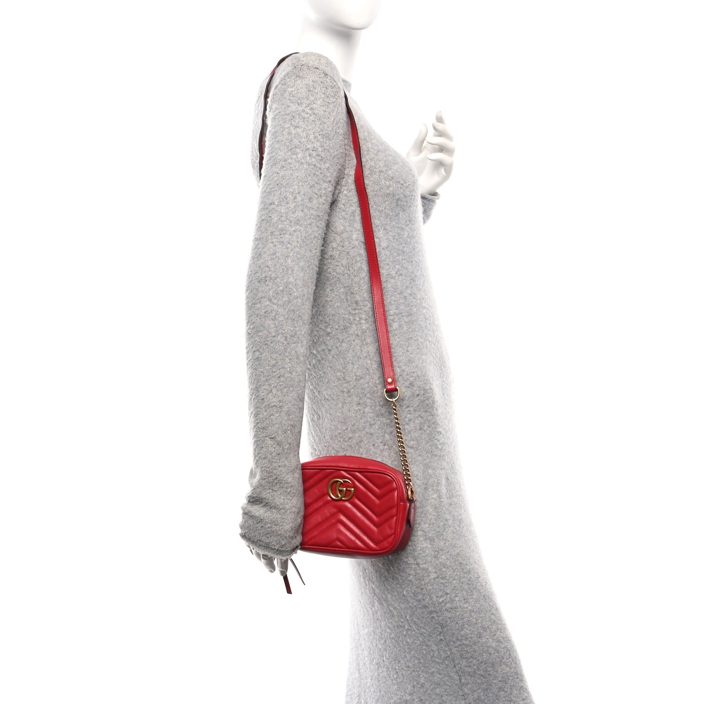 Calfskin Matelasse Mini GG Marmont Chain Shoulder Bag Hibiscus Red