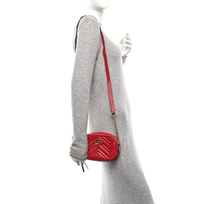 Gucci Calfskin Matelasse Mini GG Marmont Chain Shoulder Bag Hibiscus Red 2 of 11
