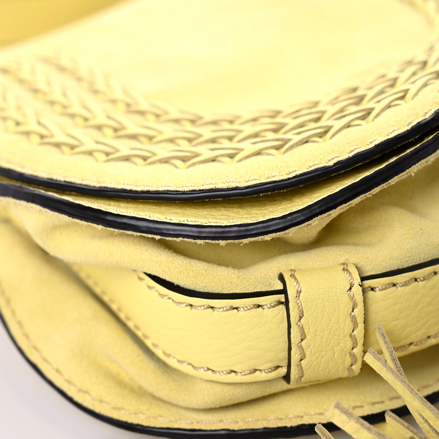 Suede Calfskin Braided Mini Marcie Round Crossbody Bag Yellow