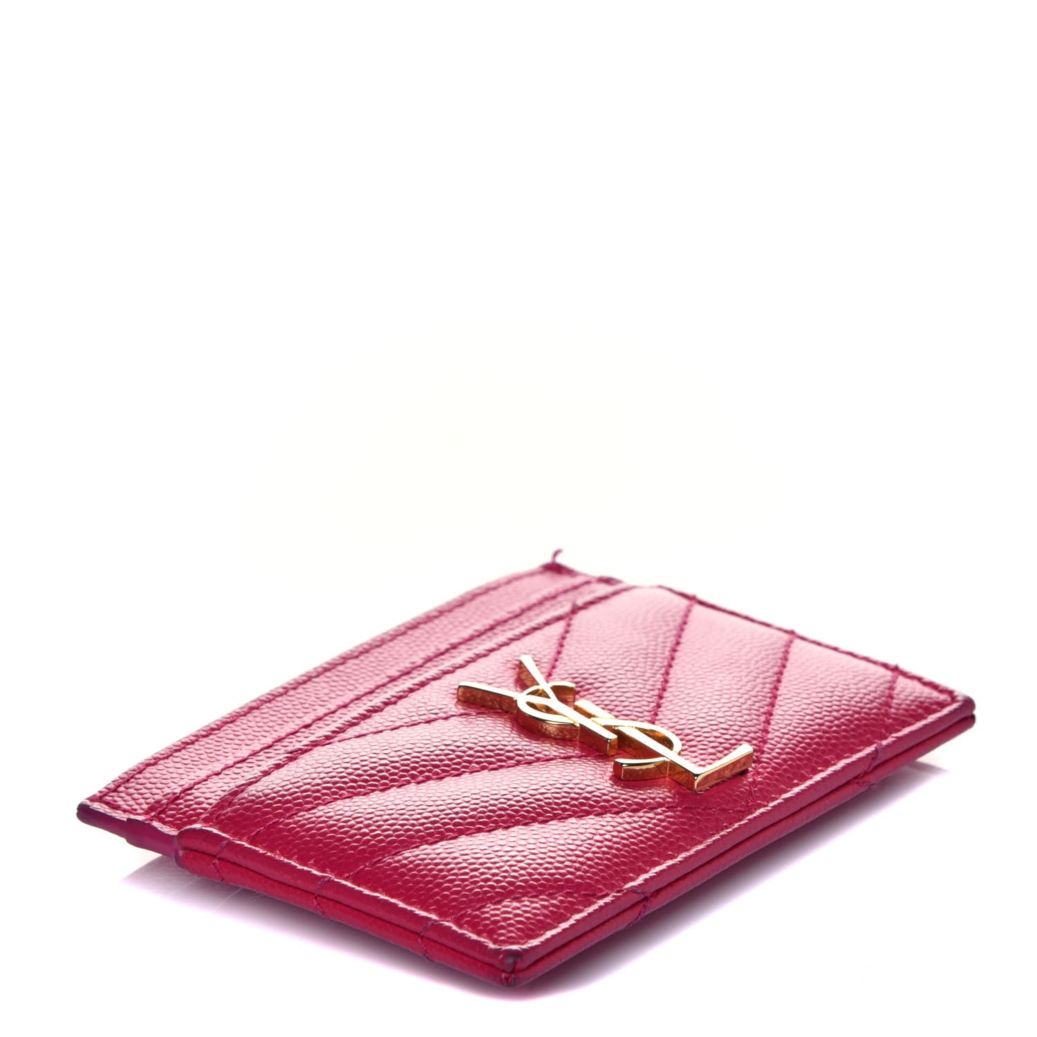 Saint Laurent Grain De Poudre Matelasse Chevron Monogram Credit Card Case Fresh Fuxia 4 of 8