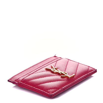 Saint Laurent Grain De Poudre Matelasse Chevron Monogram Credit Card Case Fresh Fuxia 4 of 8