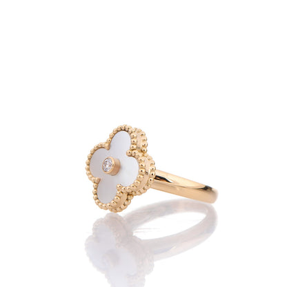 Van Cleef & Arpels 18K Yellow Gold Diamond Mother of Pearl Vintage Alhambra Ring 49 5 3 of 6