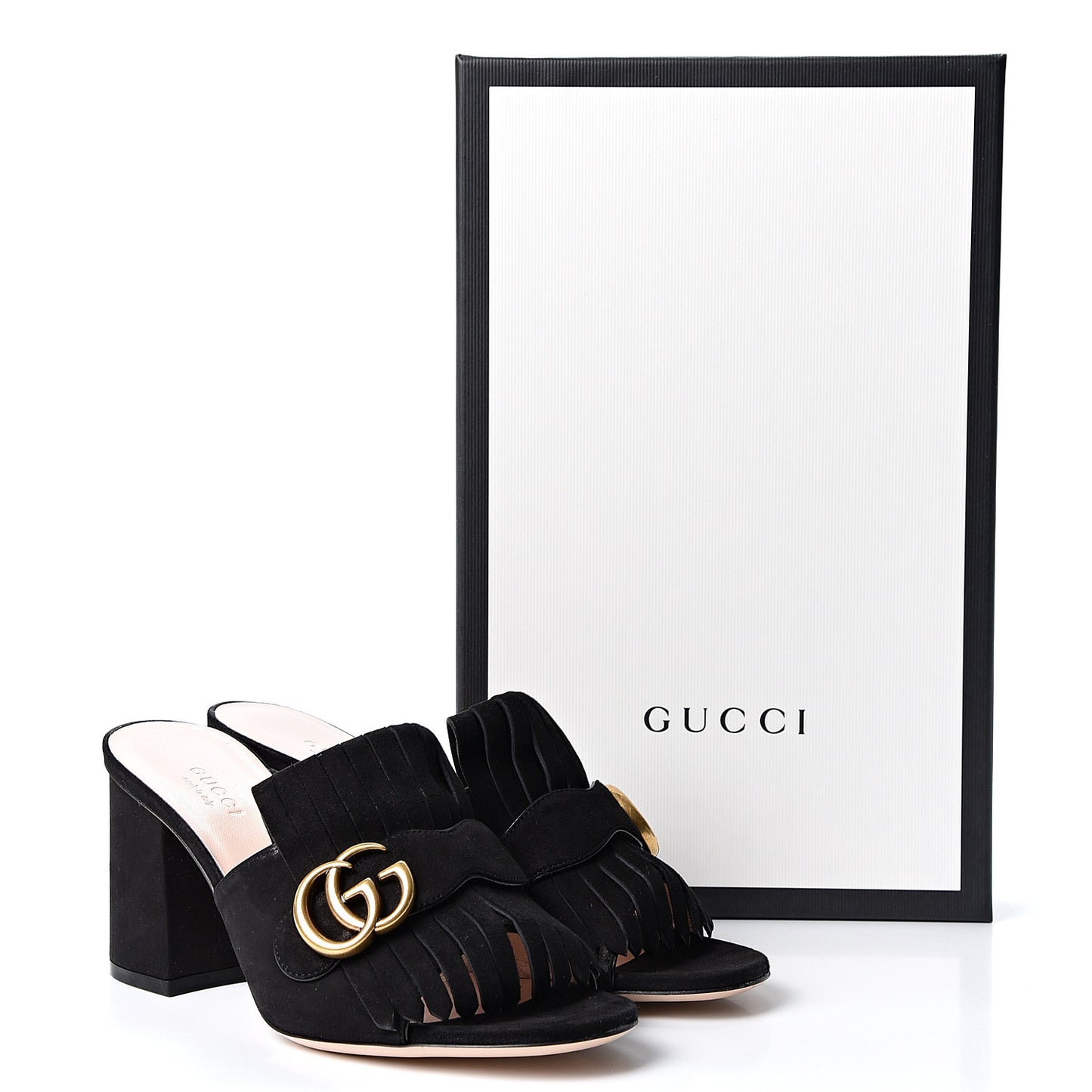 Kid Scamosciato GG Marmont Fringe 75mm Slide Sandals 37.5 Black