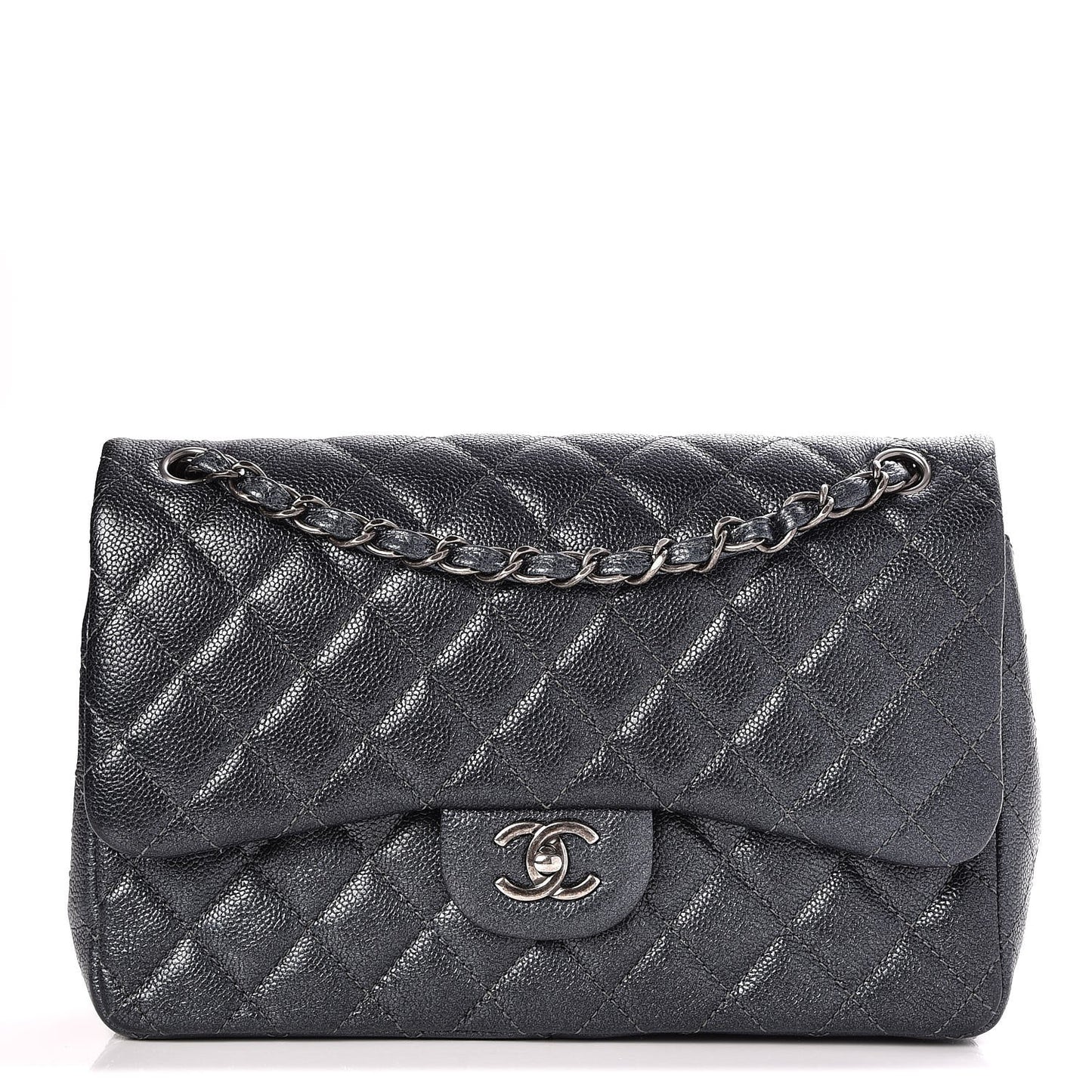 Metallic Caviar Quilted Jumbo Double Flap Dark Grey