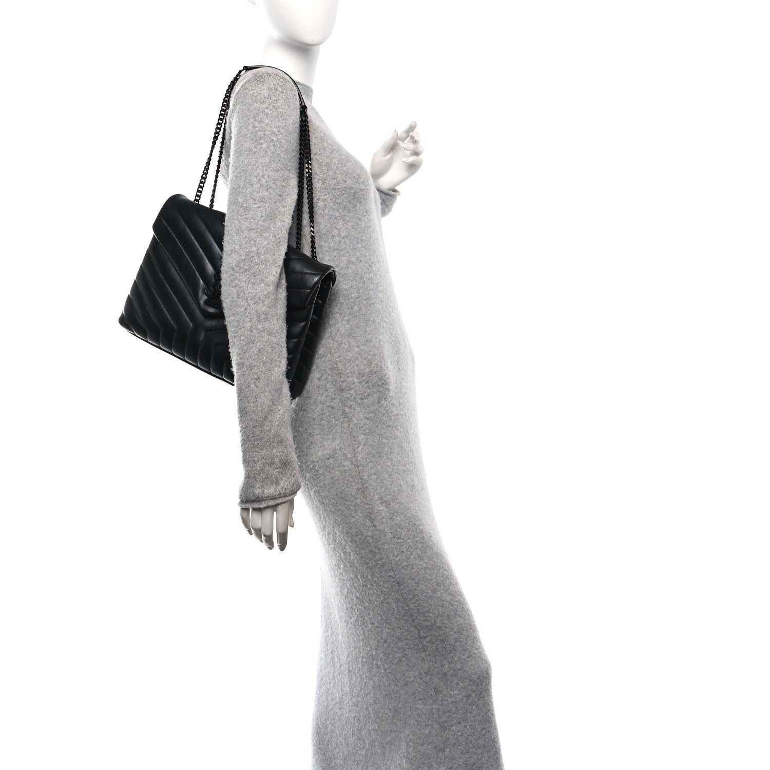 Saint Laurent Calfskin Y Quilted Monogram Monochrome Medium Loulou Chain Satchel Black 2 of 10
