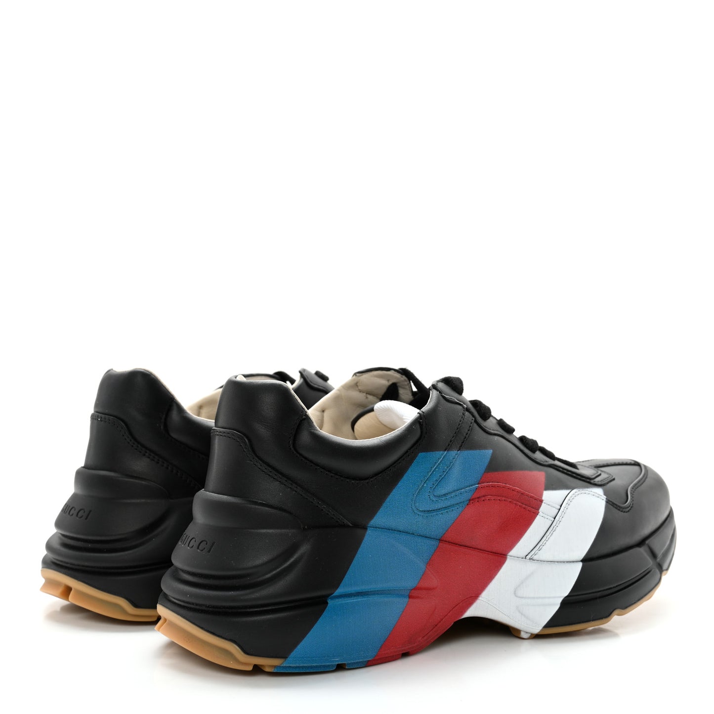 Calfskin Web Printed Mens Rhyton Sneakers 7 Black