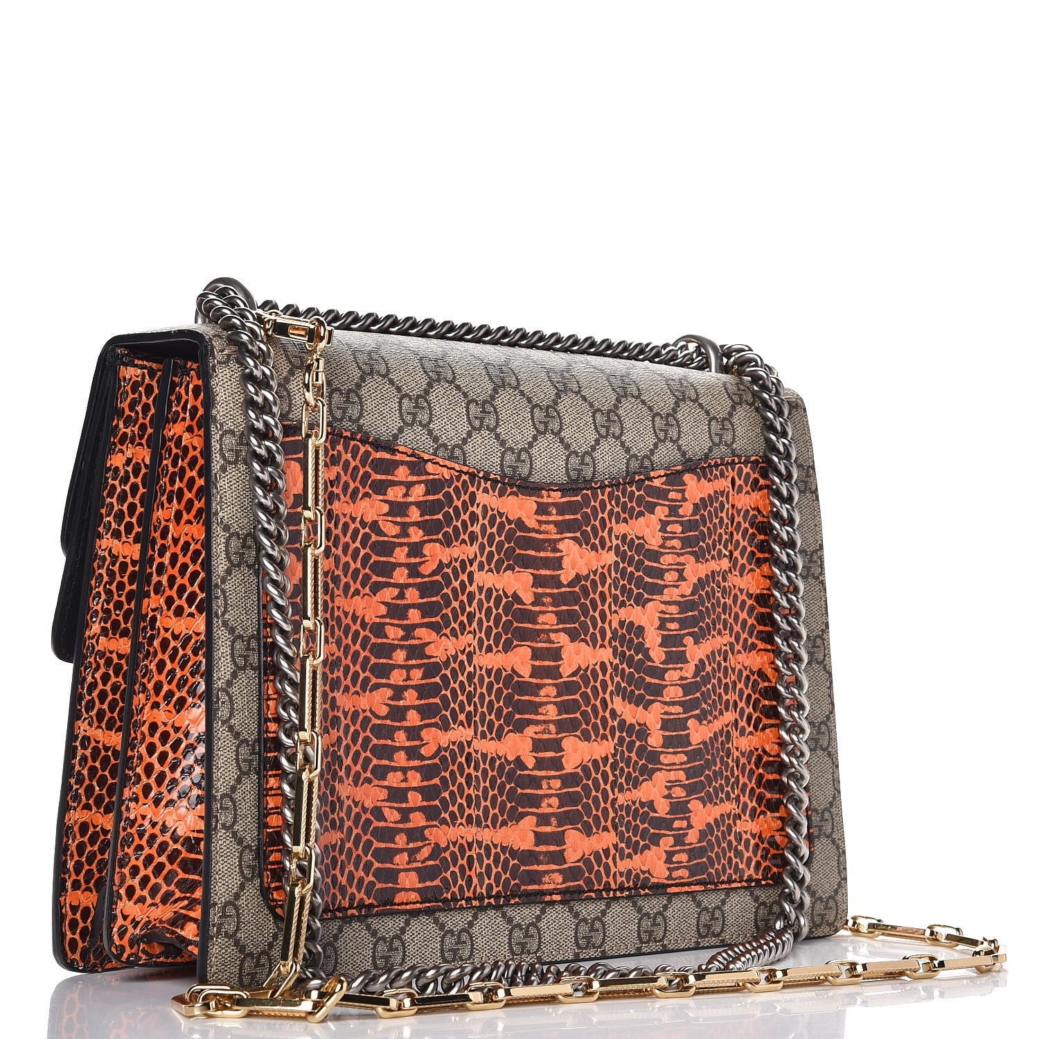 Gucci GG Supreme Monogram Snakeskin Elton Embroidered Medium Dionysus Shoulder Bag Beige Orange 4 of 8
