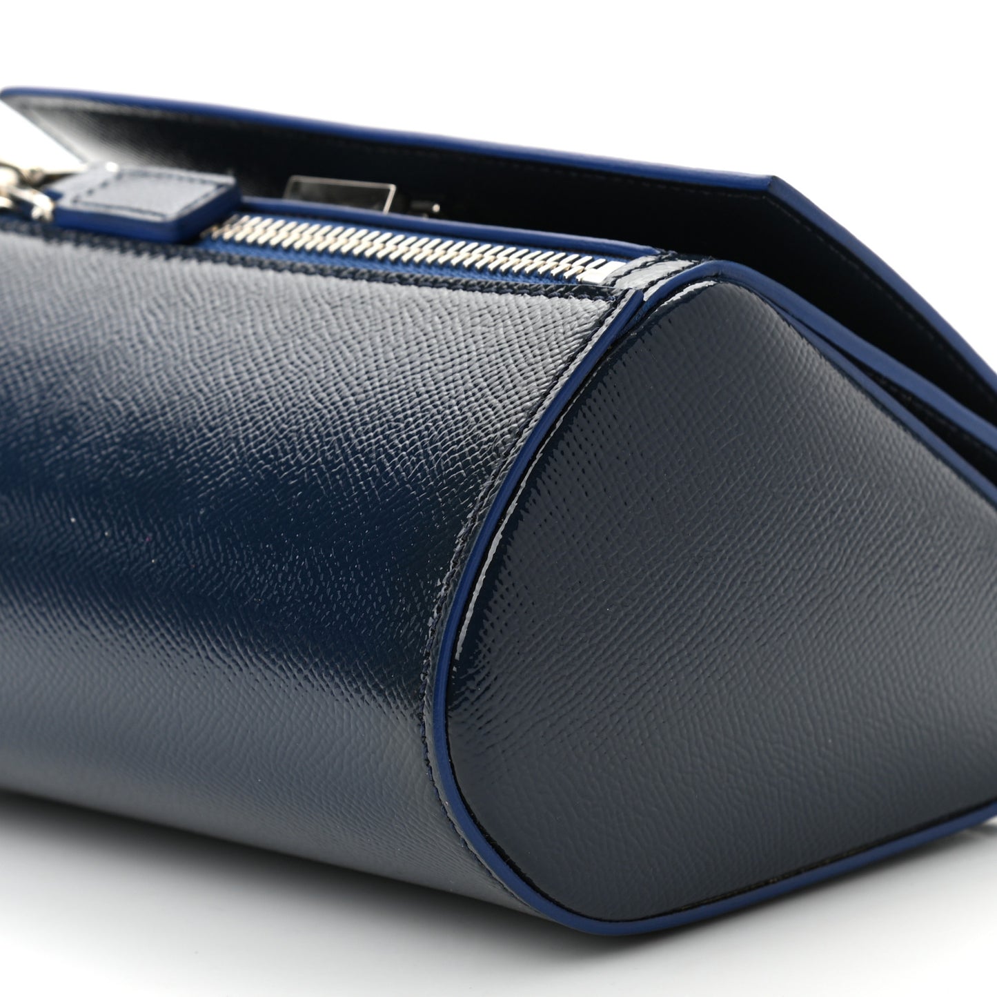 Patent Calfskin Mini Pandora Box Crossbody Bag Blue