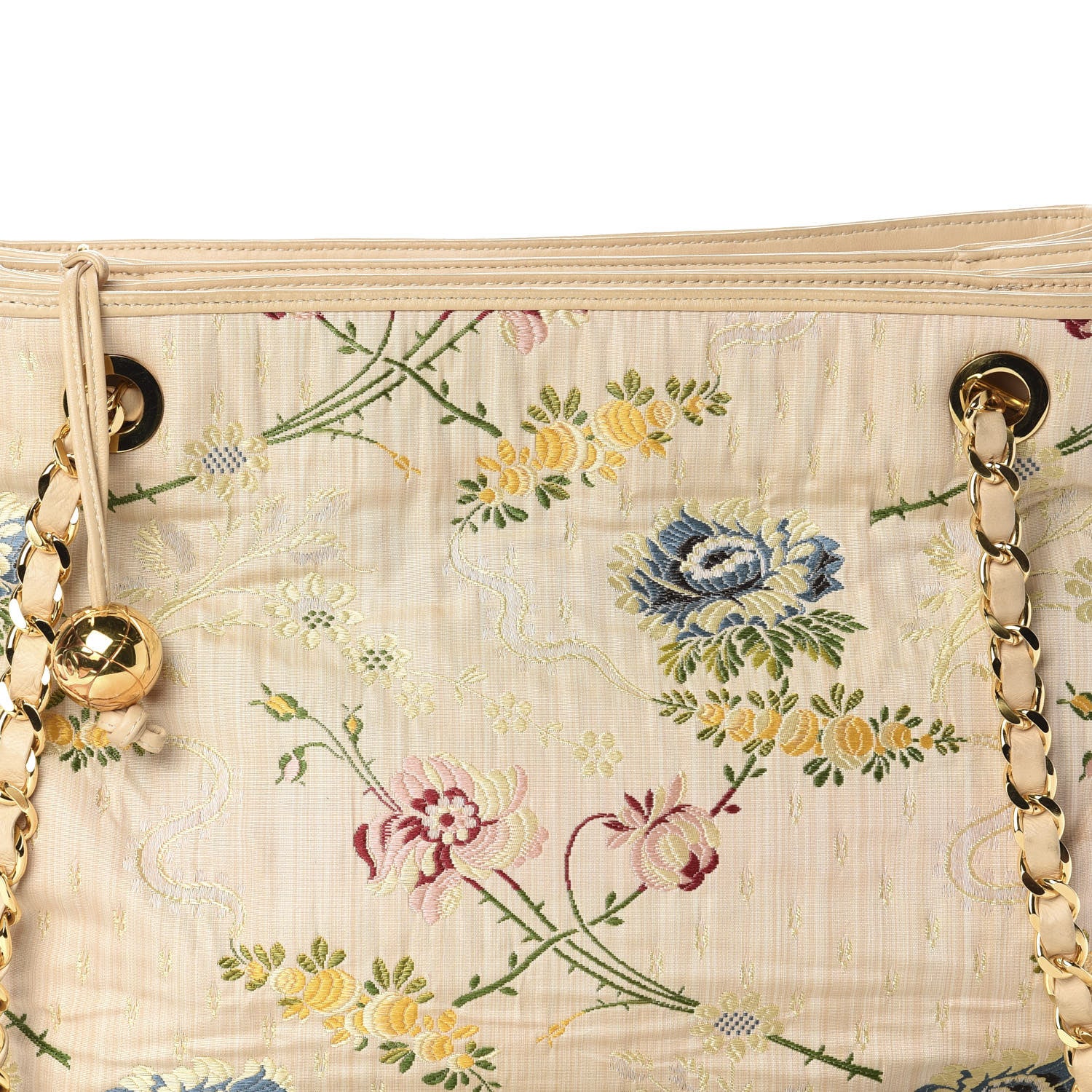 Chanel Calfskin Canvas Embroidered Flower Tote Beige 14 of 14
