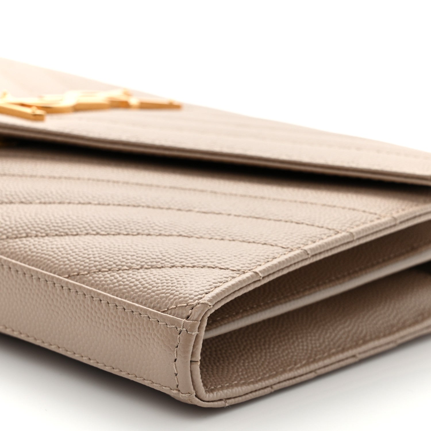Saint Laurent Grain De Poudre Matelasse Chevron Monogram Chain Wallet Dark Beige 9 of 11