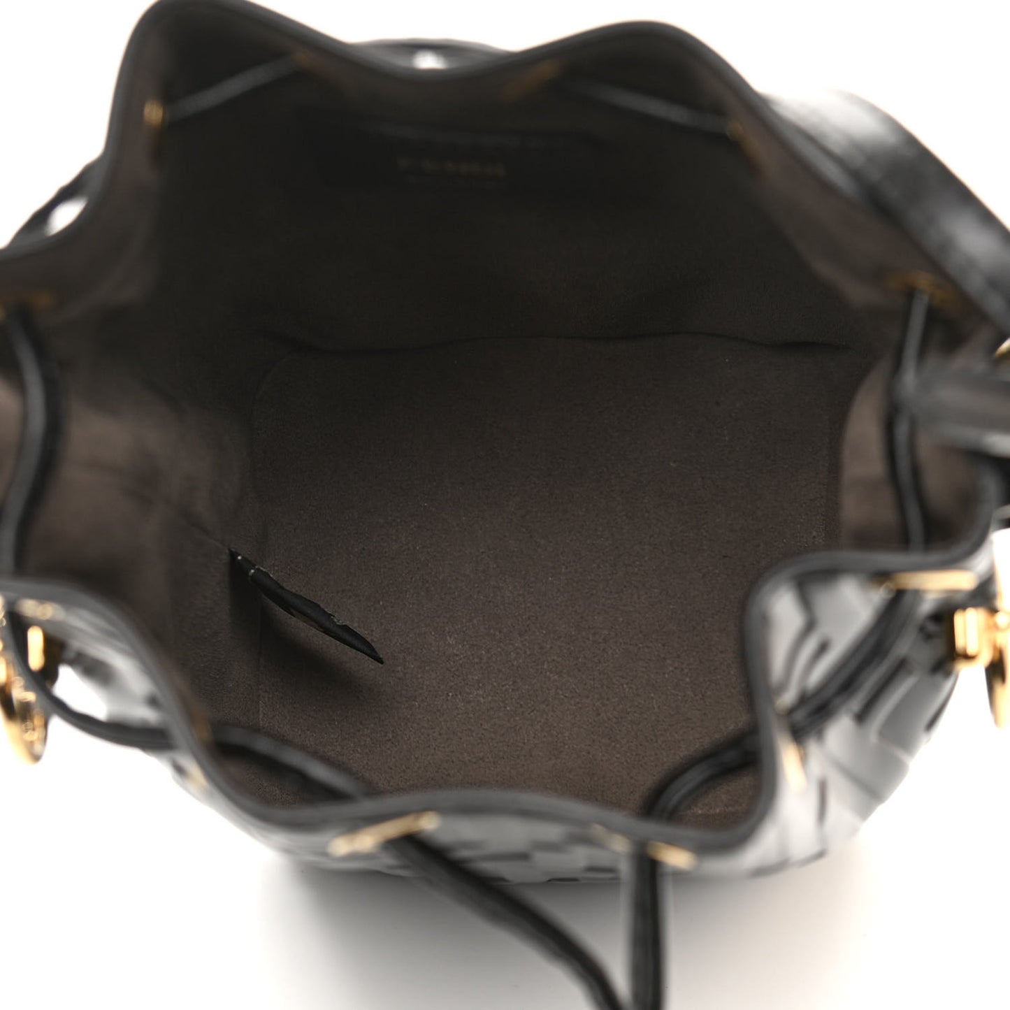 Vitello Liberty F is Fendi FF 1974 Embossed Mini Mon Tresor Bucket Bag Black