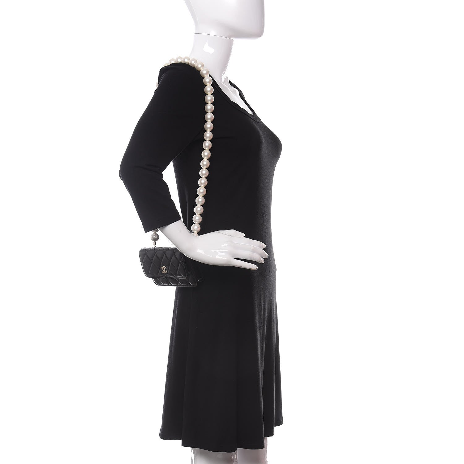 Chanel Calfskin Quilted Maxi Pearls Clutch With Chain Black 2 of 12