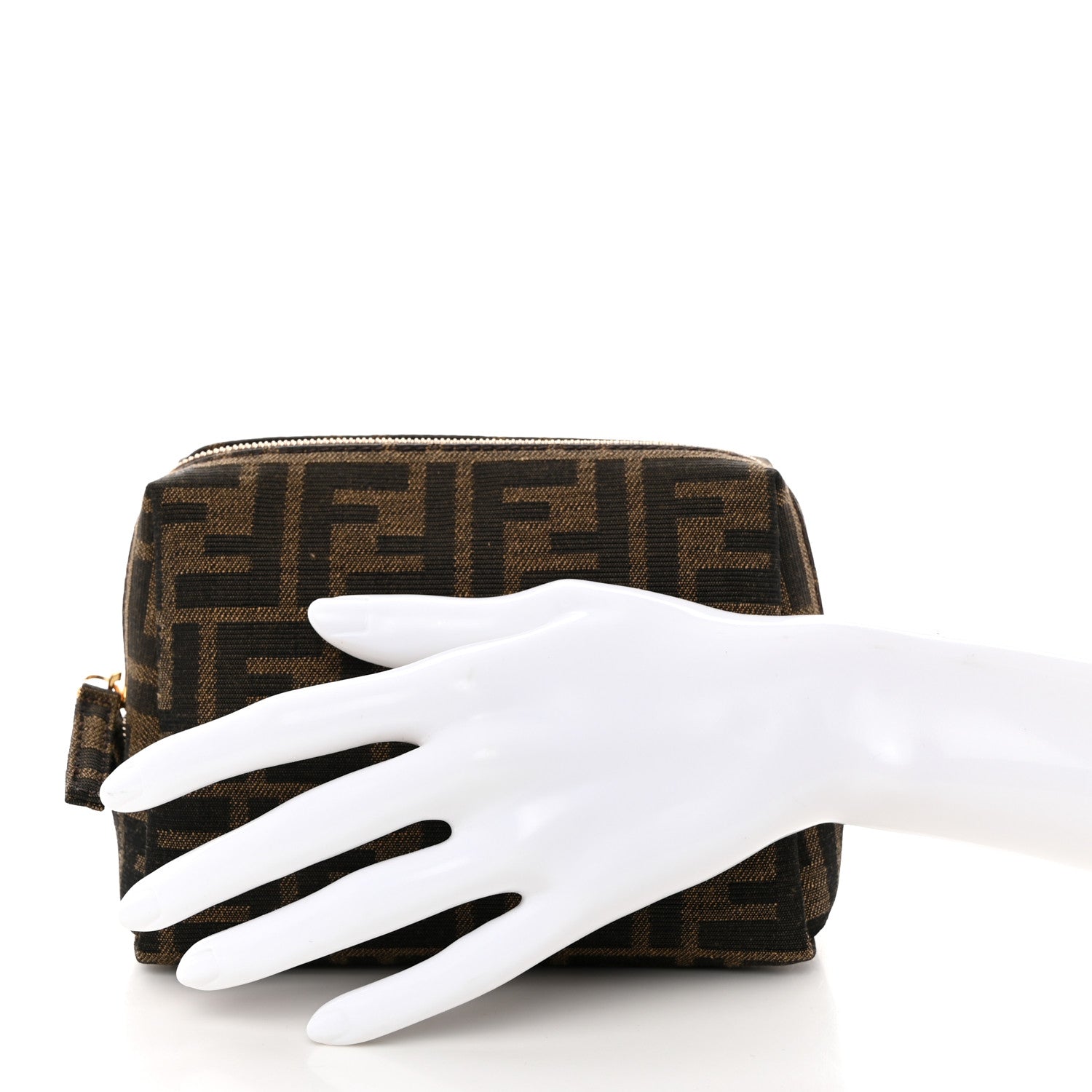 Fendi Fabric Jacquard FF 1974 Small Trapezoid Beauty Pouch Tobacco Moro Black 2 of 9