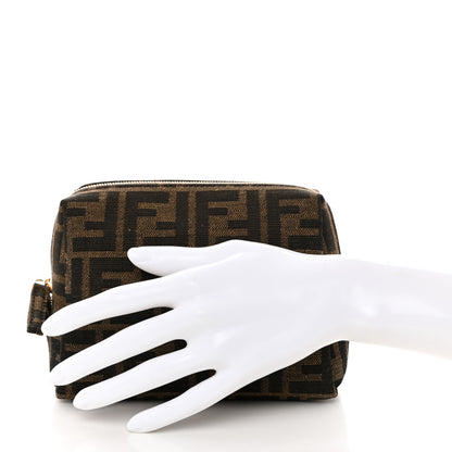 Fendi Fabric Jacquard FF 1974 Small Trapezoid Beauty Pouch Tobacco Moro Black 2 of 9