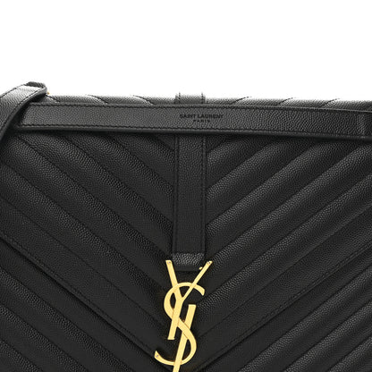 Saint Laurent Grain De Poudre Matelasse Chevron Large Monogram Satchel  Black 8 of 10