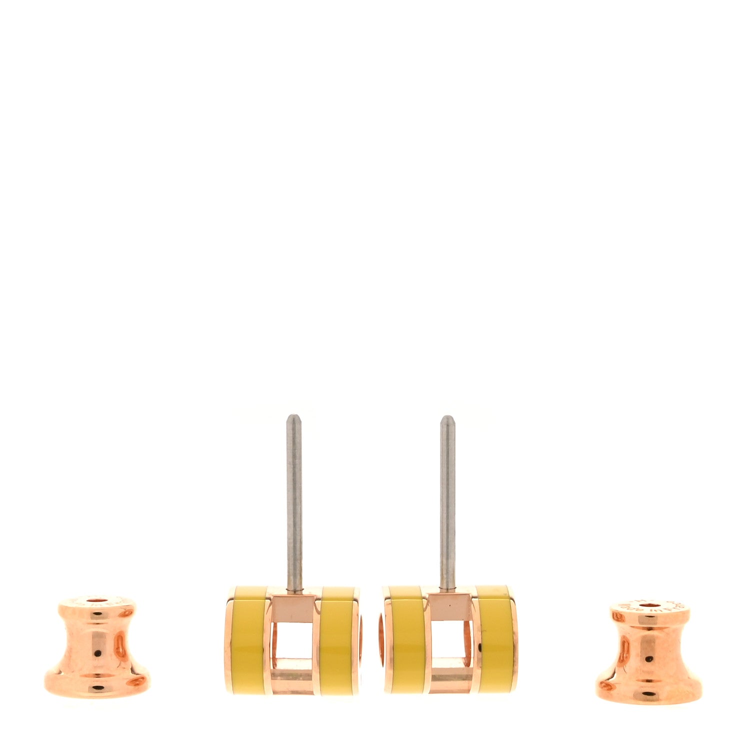 Hermes Rose Gold Lacquered Mini Pop H Earrings New Jaune De Naples 3 of 6