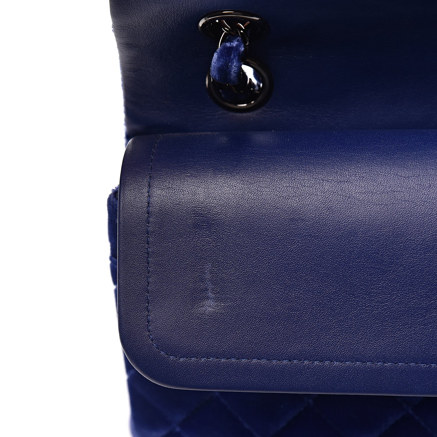 Chanel Velvet Quilted Medium Double Flap Navy Blue 12 of 14