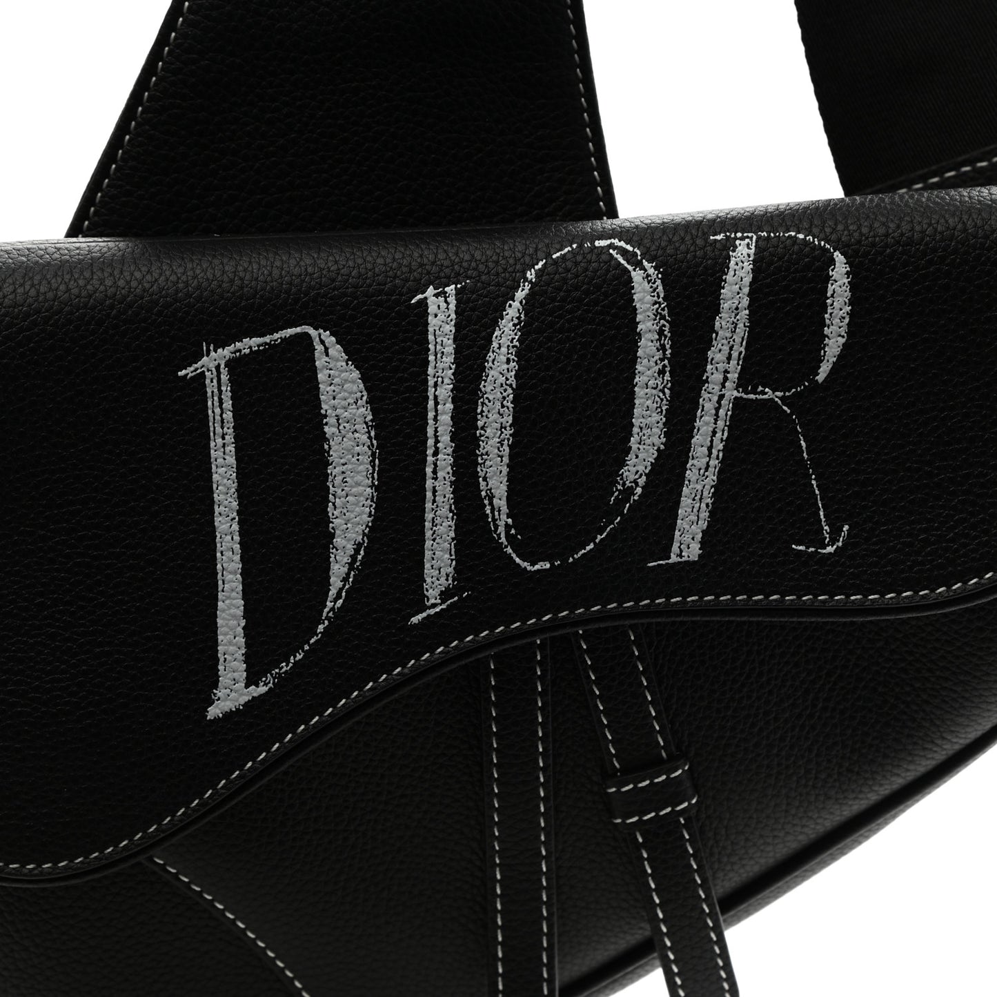Alex Foxton Grained Calfskin Logo Saddle Messenger Bag Black