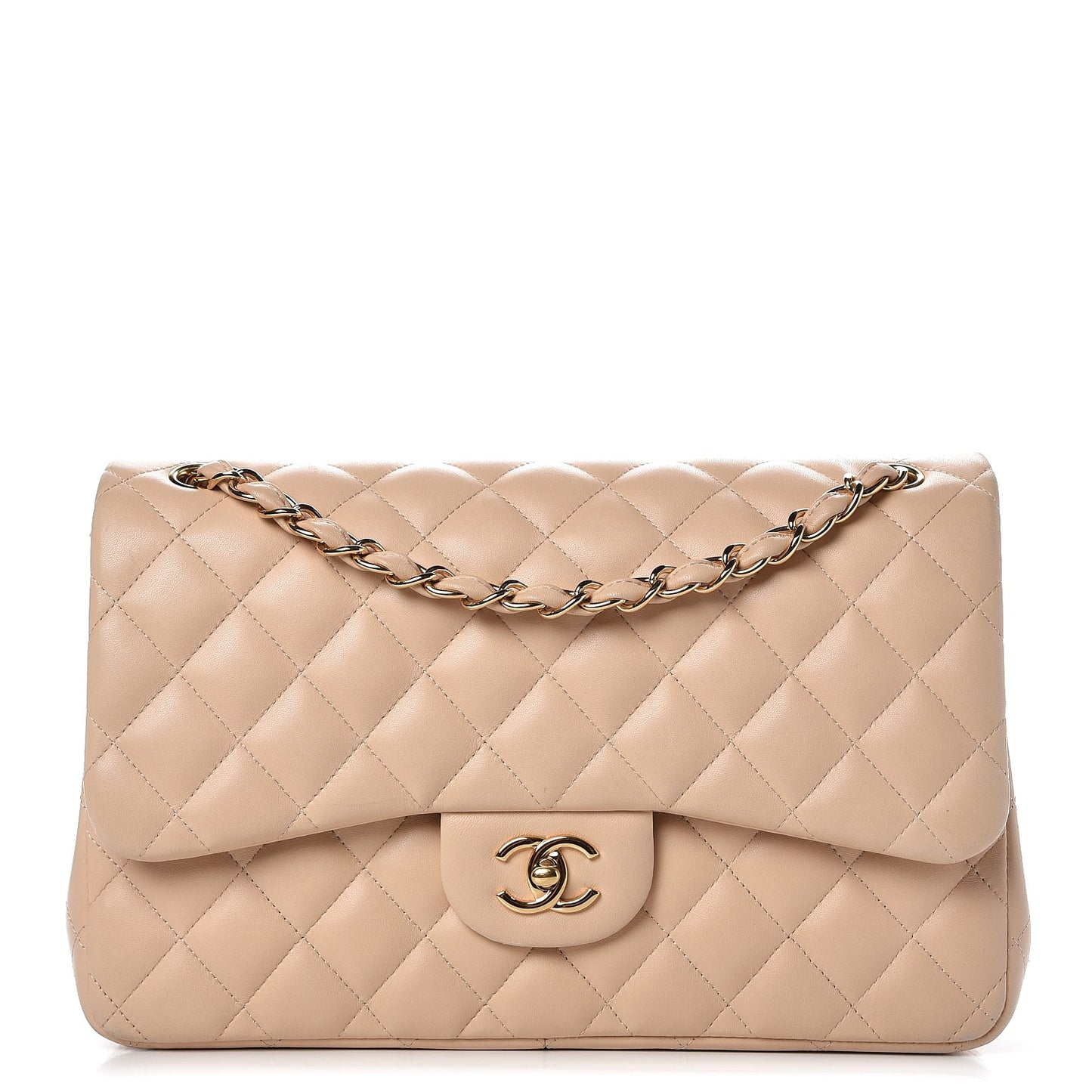 Lambskin Quilted Jumbo Double Flap Beige Clair