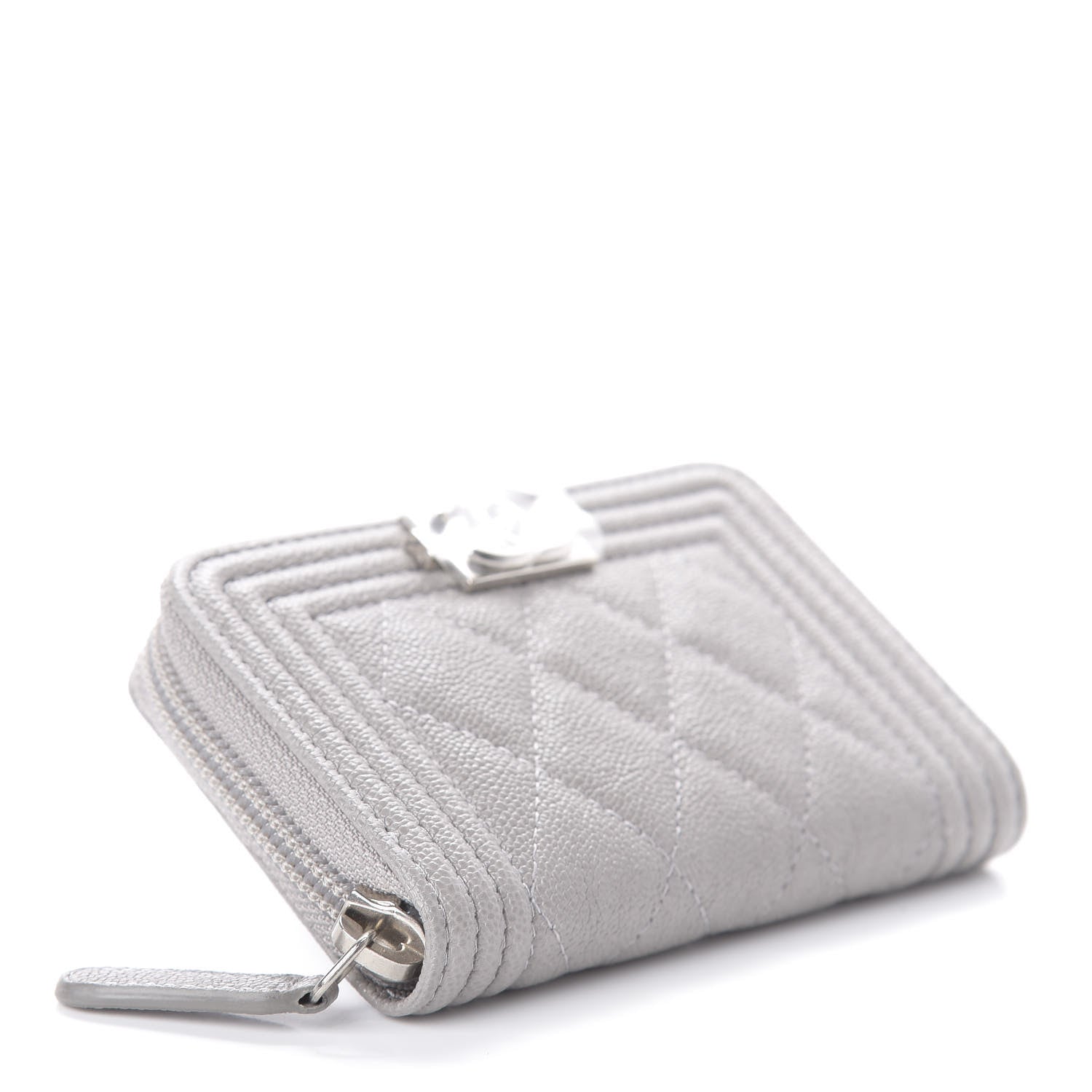 Chanel Caviar Quilted Boy Zip Around Coin Purse Wallet Grey 4 of 7