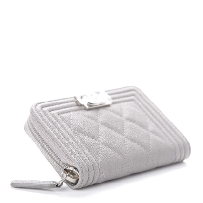 Chanel Caviar Quilted Boy Zip Around Coin Purse Wallet Grey 4 of 7