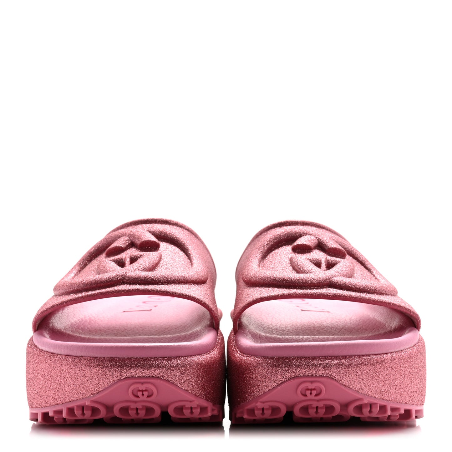 Glitter Rubber Womens Interlocking G Platform 42mm Slide Sandals 36 Rose
