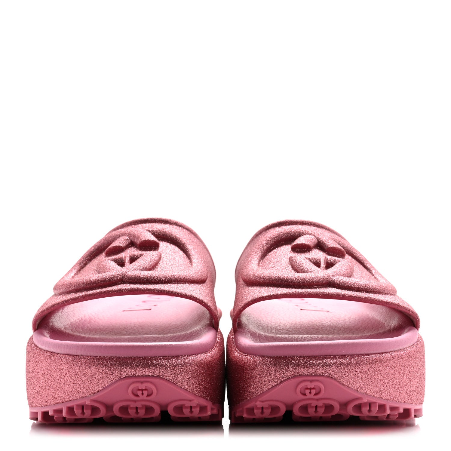 Gucci Glitter Rubber Womens Interlocking G Platform 42mm Slide Sandals 36 Rose 3 of 10