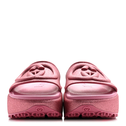 Gucci Glitter Rubber Womens Interlocking G Platform 42mm Slide Sandals 36 Rose 3 of 10