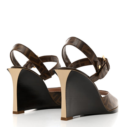 Fendi Glazed Fabric FF Wedge Sandals 40 Tobacco Moro 4 of 8