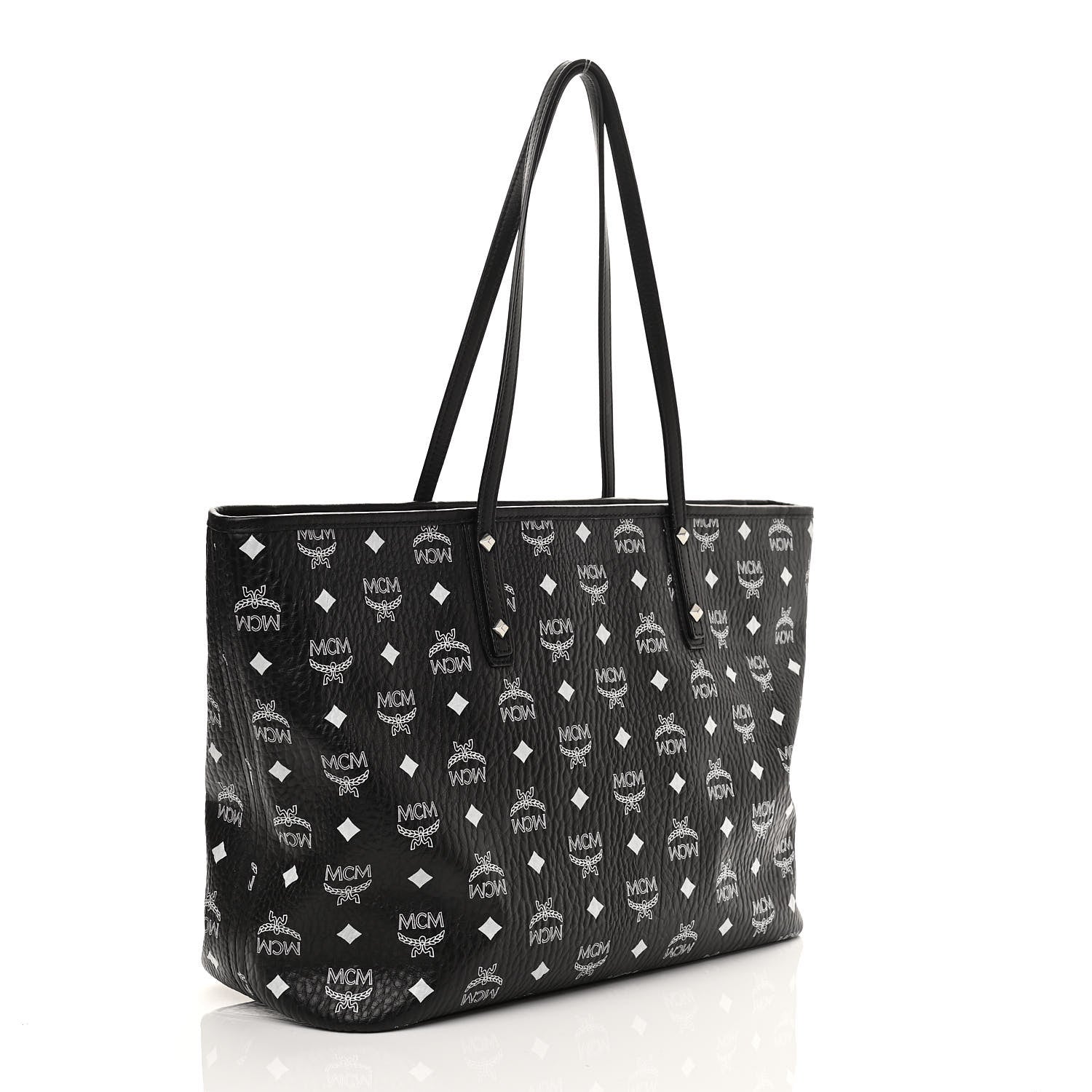 MCM Visetos Medium Anya Zip Top Shopper Tote Black 3 of 10