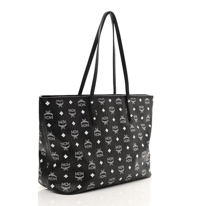 MCM Visetos Medium Anya Zip Top Shopper Tote Black 3 of 10