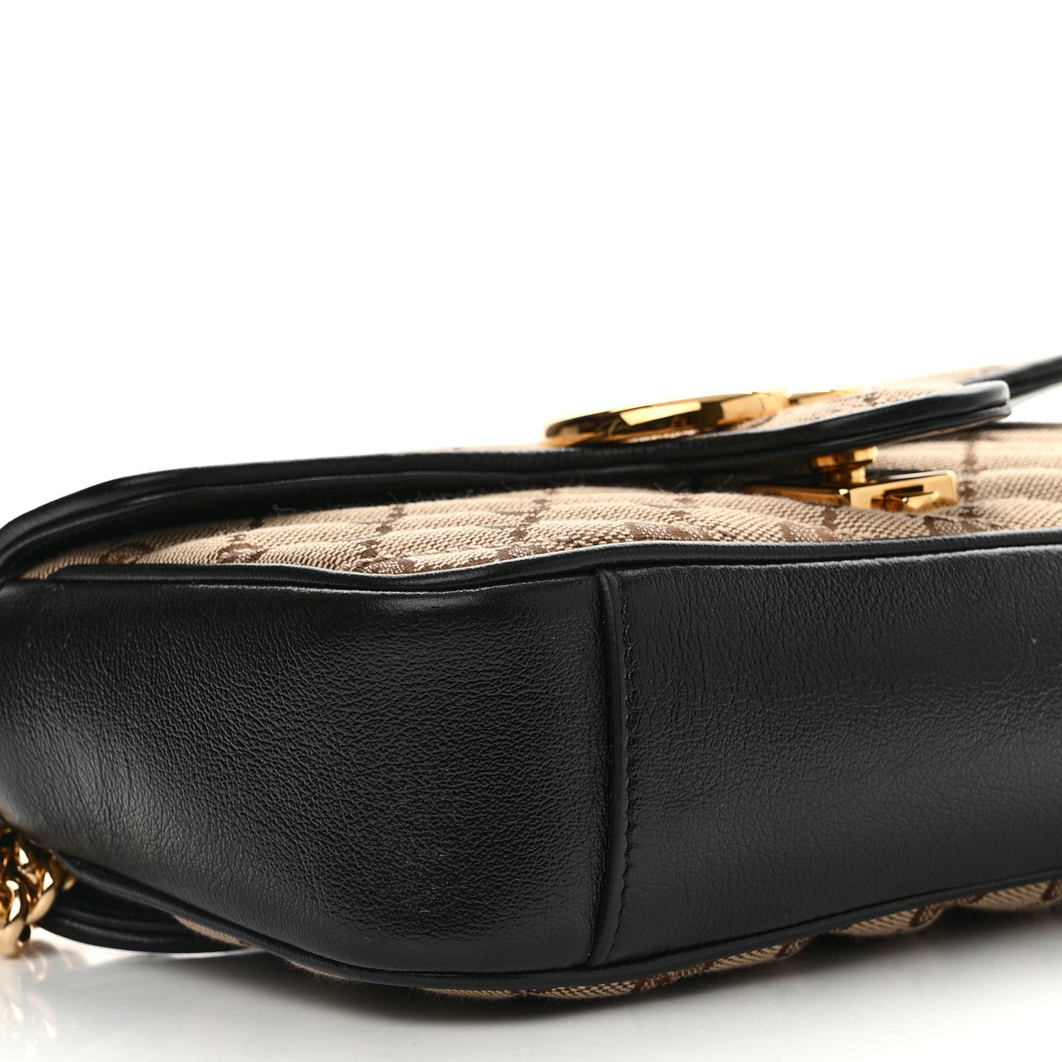 Gucci Monogram Matelasse Diagonal Mini GG Marmont Shoulder Bag Beige Black 9 of 11