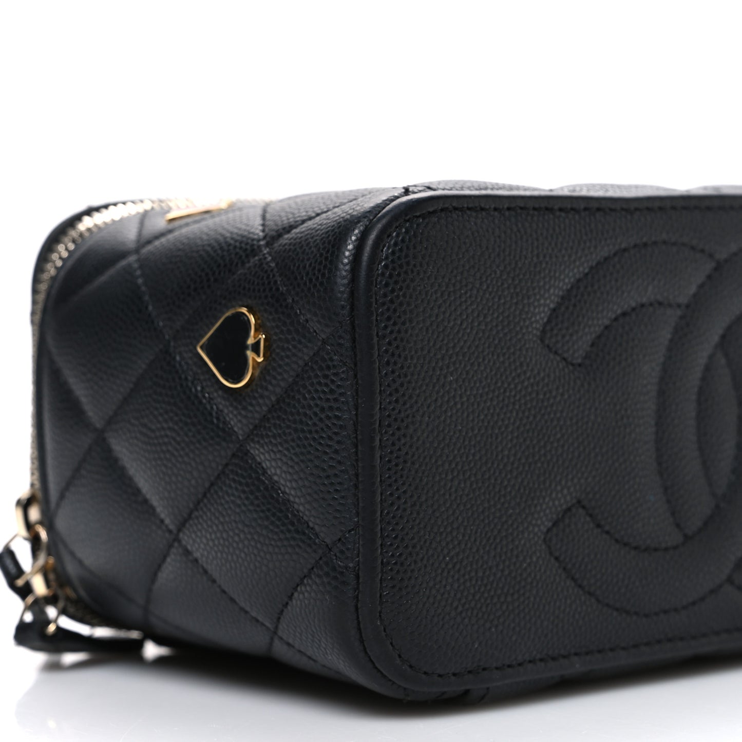 Caviar Quilted Enamel Coco Casino Small Vanity Case With Chain Black