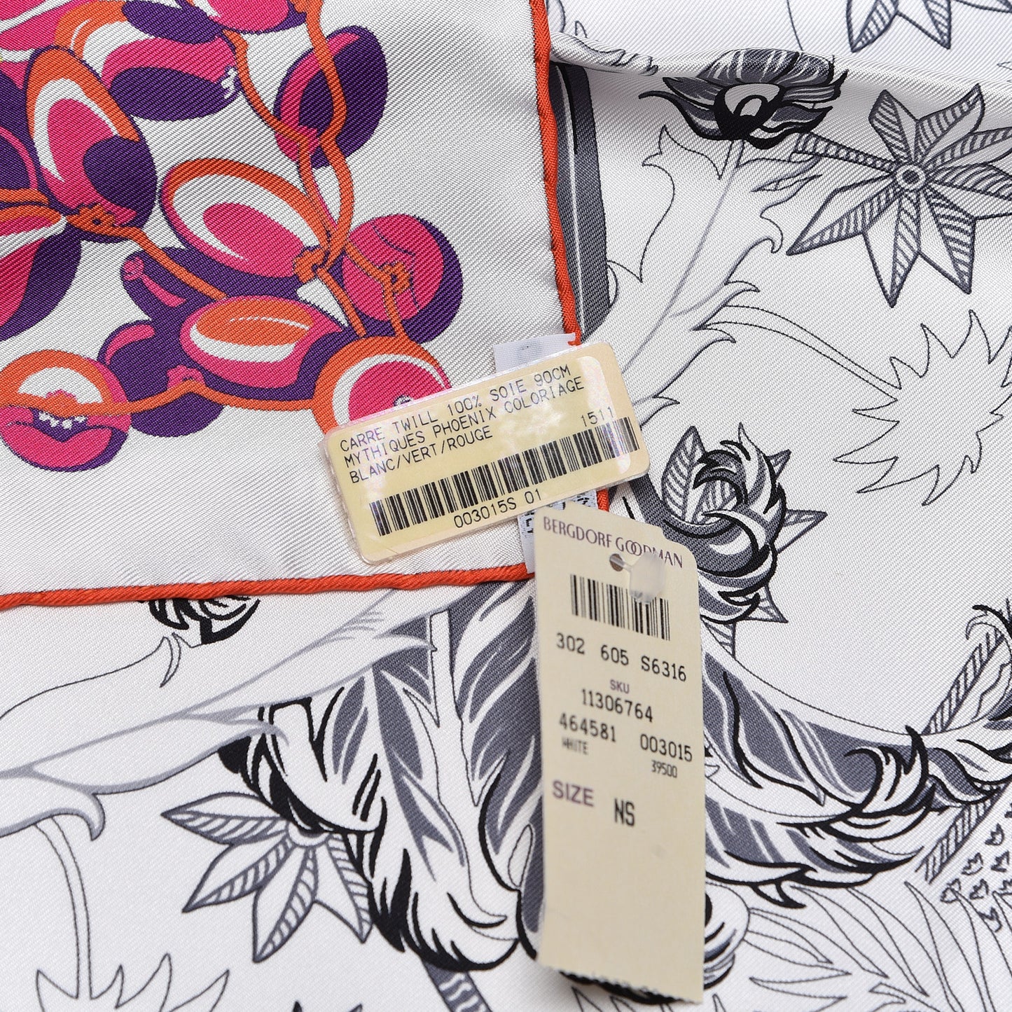 Silk Mythiques Phoenix Coloriage Scarf 90 Blanc Vert Rouge