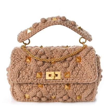 Valentino Garavani Cashmere Large Roman Stud Shoulder Bag Beige 1 of 8