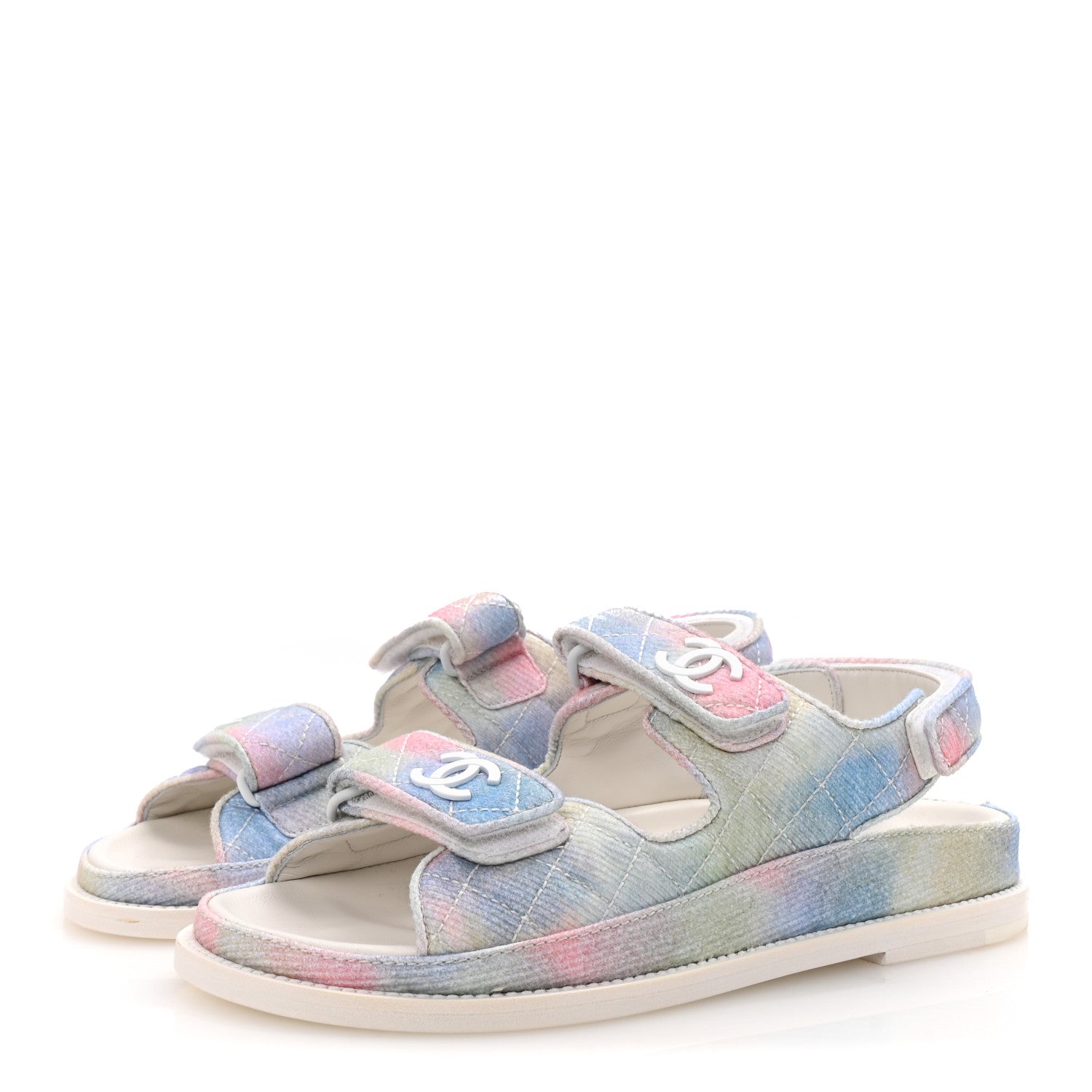 Chanel Printed Fabric Quilted Dad Sandals 38 Green Pink Blue 4 of 10