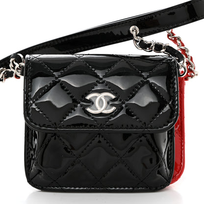 Chanel Patent Quilted Belt In Love Double Mini Flap Waist Bag Black Red 5 of 10