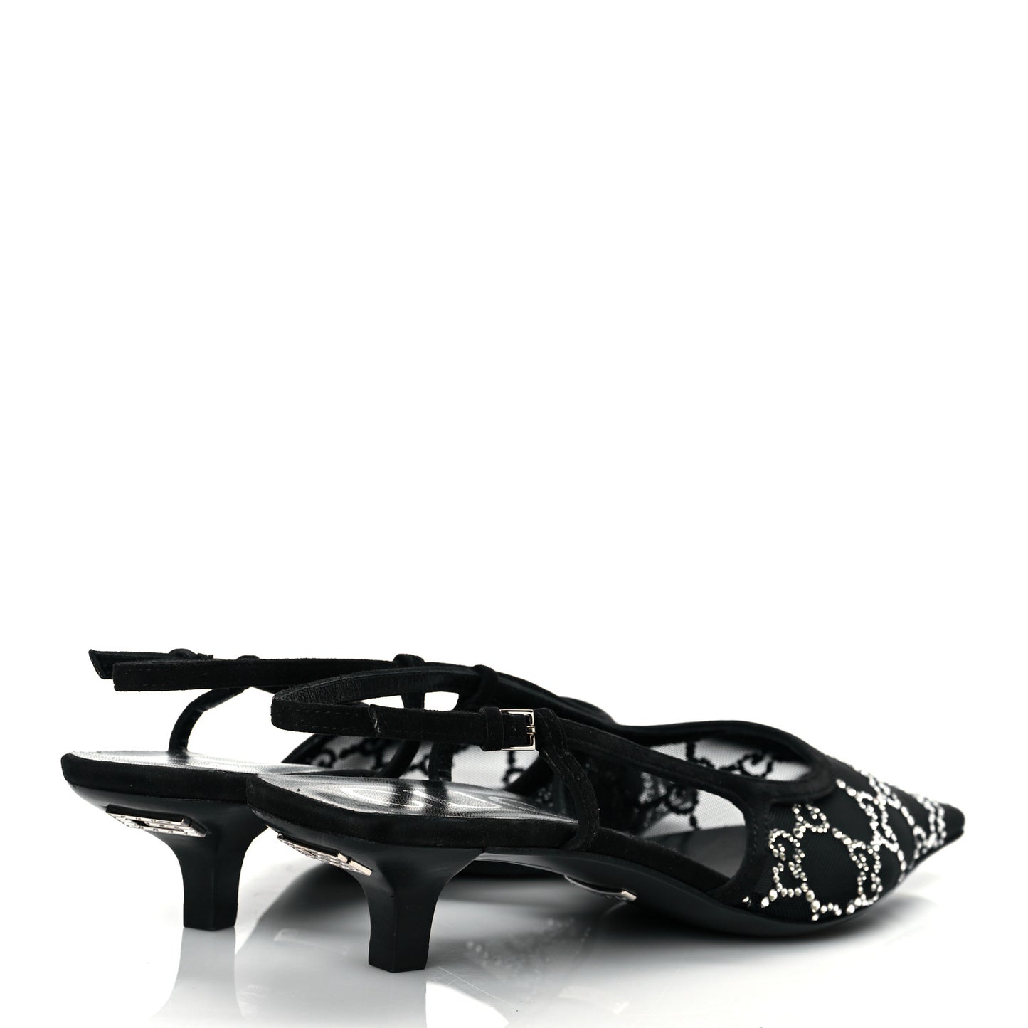 Tela Retino Kid Scamosciato Crystal GG Monogram Square G 35mm Slingback Pumps 37 Black