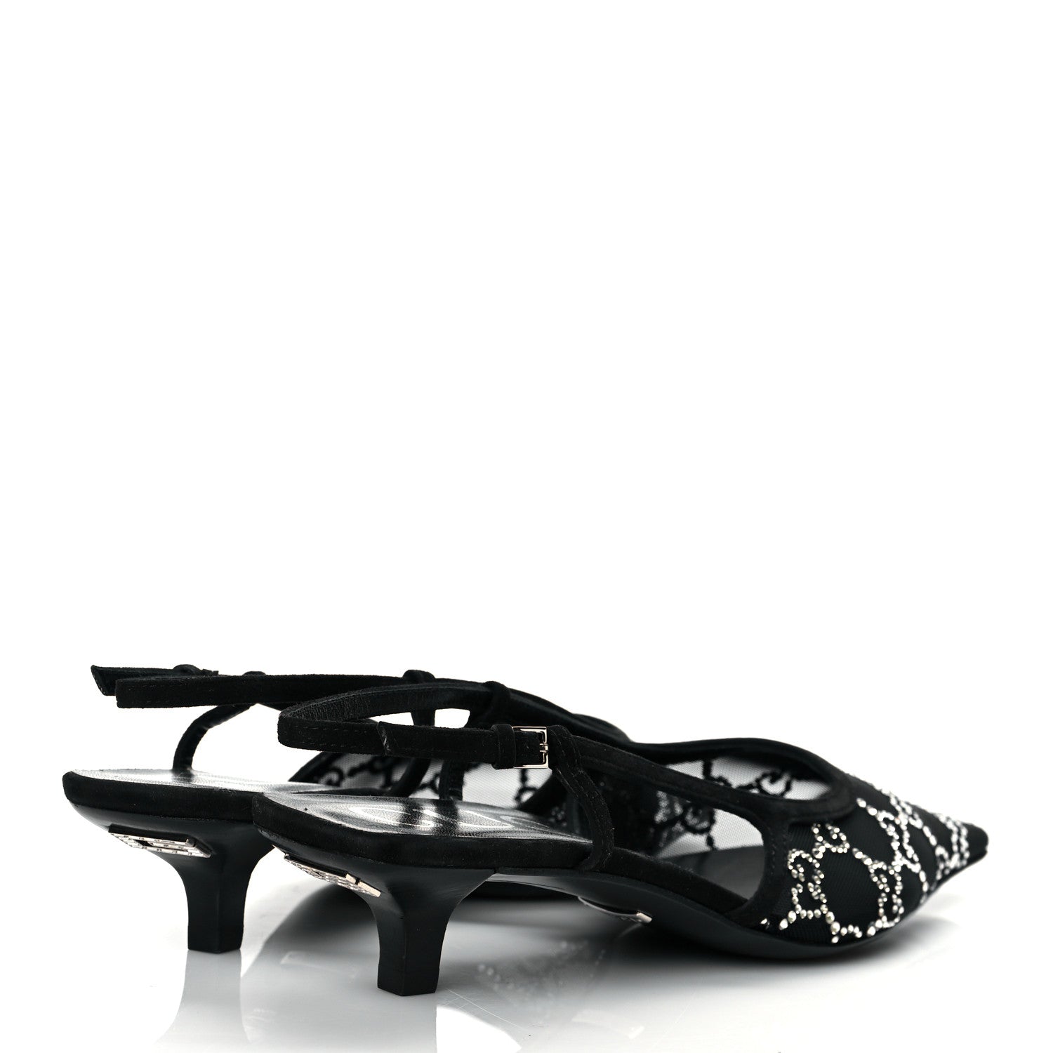 Gucci Tela Retino Kid Scamosciato Crystal GG Monogram Square G 35mm Slingback Pumps 37 Black 4 of 9