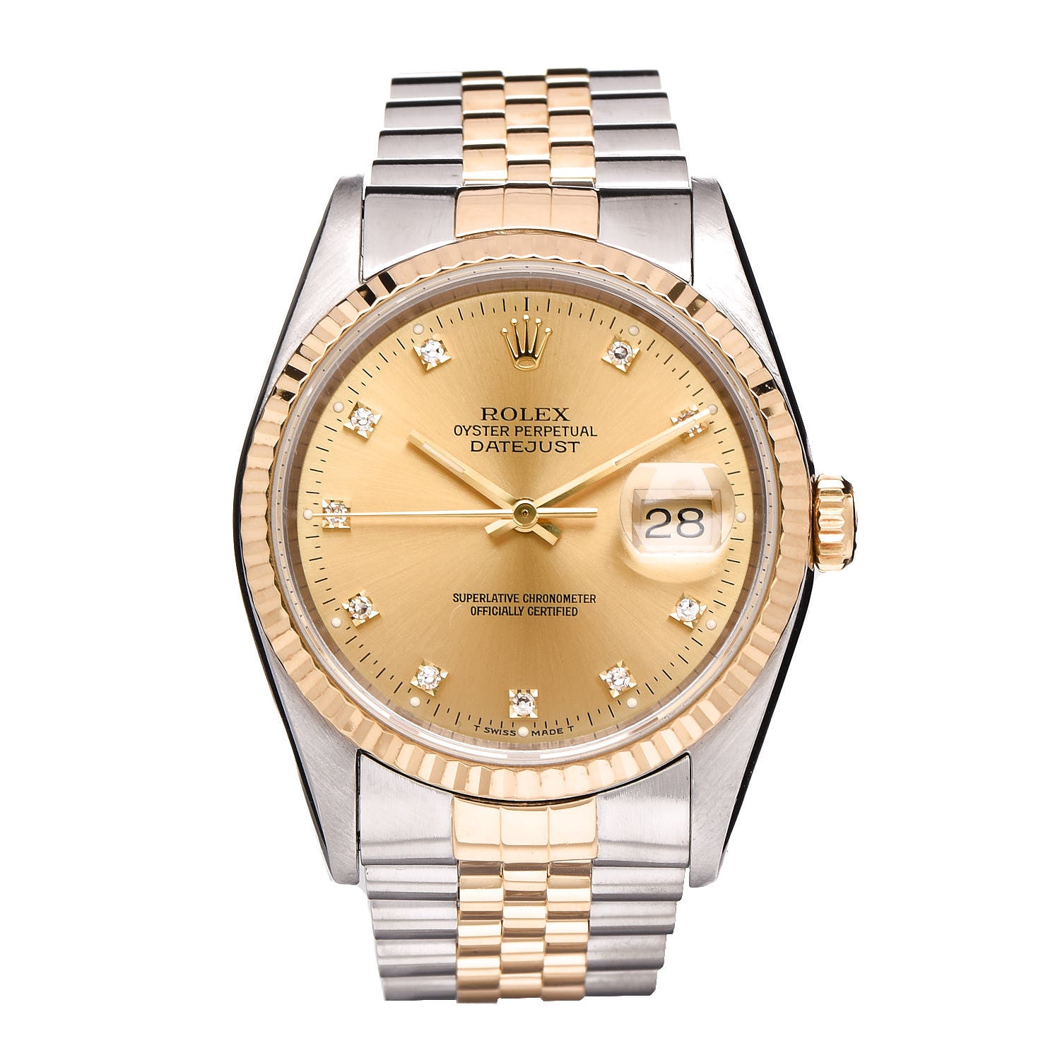 Rolex Stainless Steel 18K Yellow Gold Diamond 36mm Oyster Perpetual Datejust Watch Champagne 116233 1 of 7