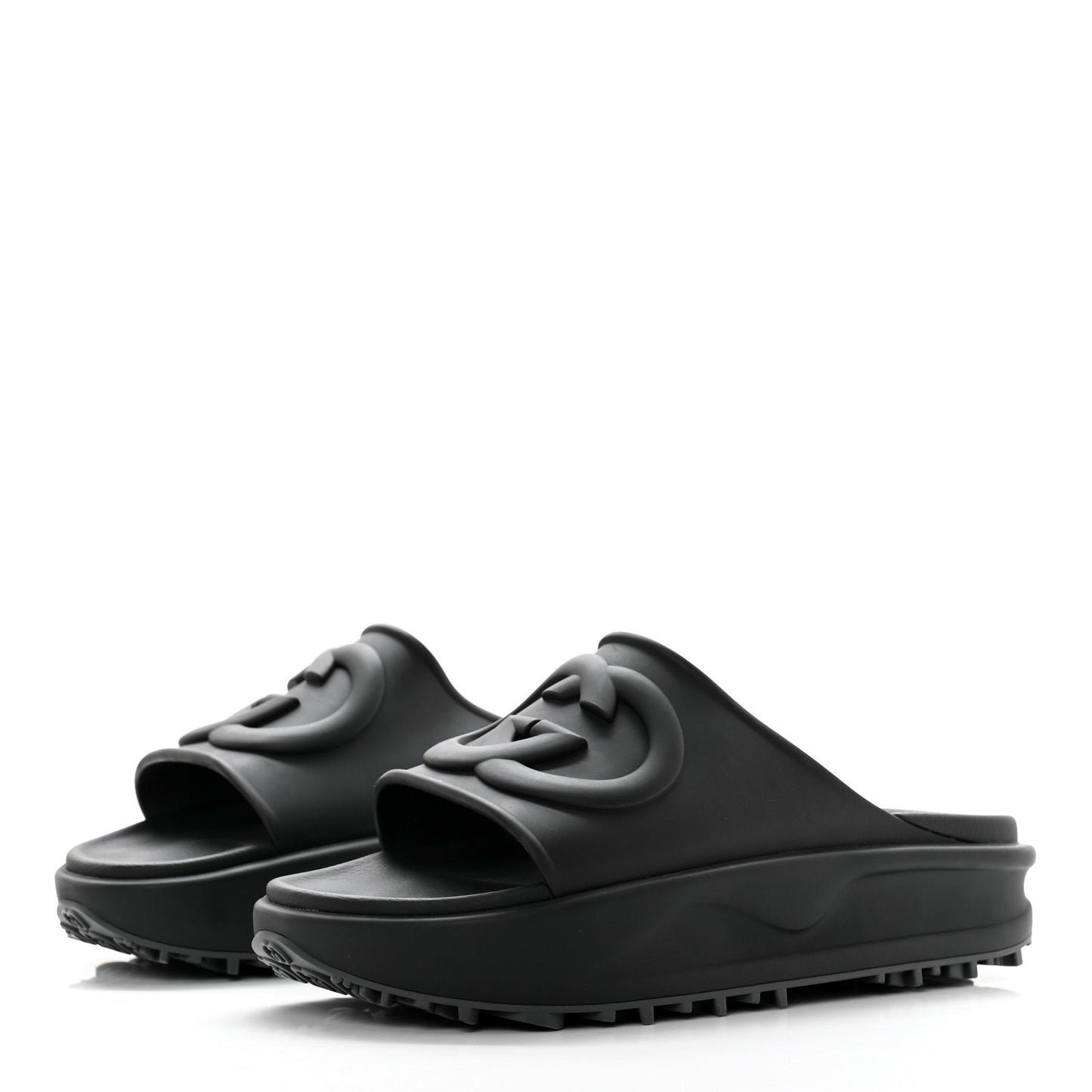 Soft Rubber Mens Interlocking G Platform 42mm Slide Sandals 10 Black