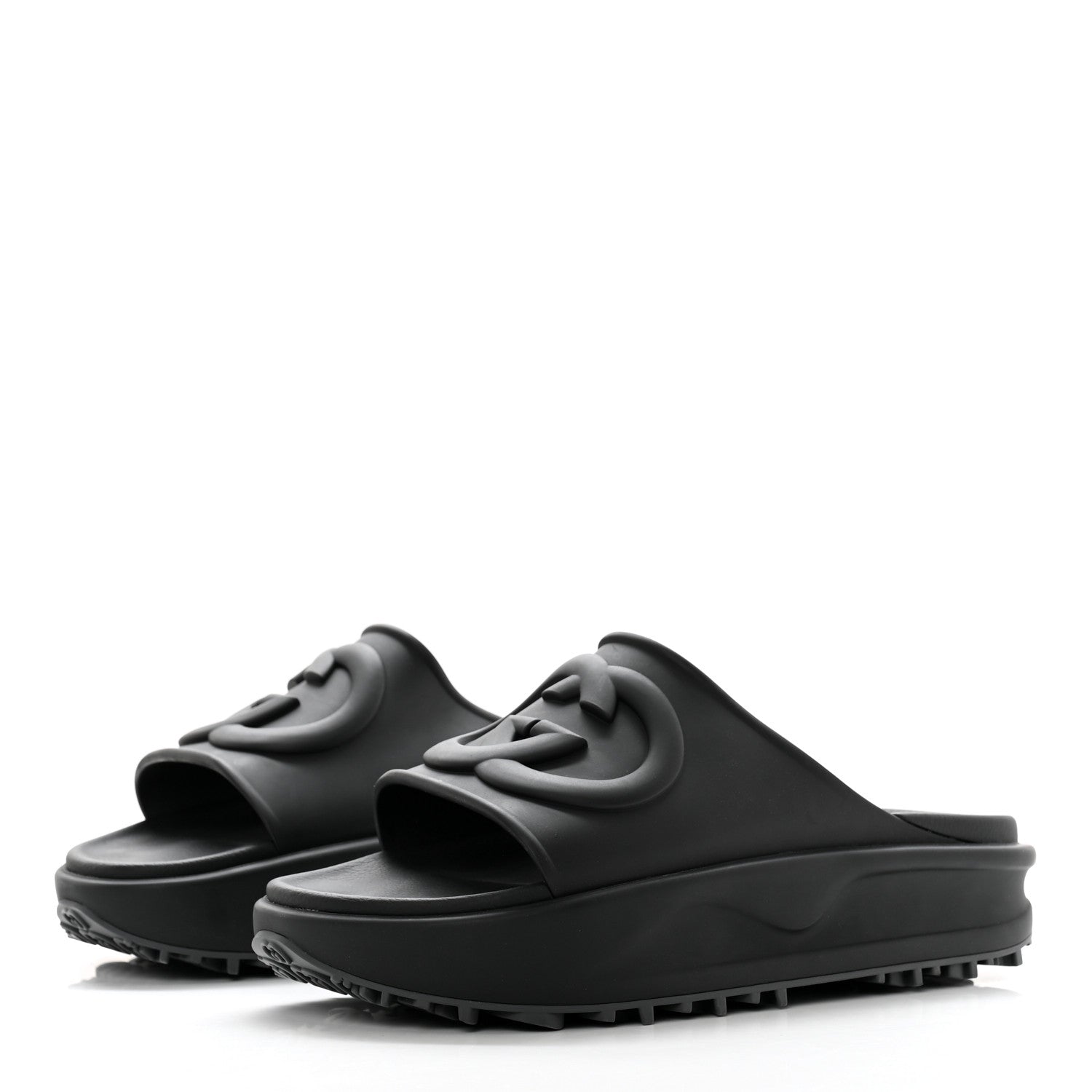 Gucci Soft Rubber Mens Interlocking G Platform 42mm Slide Sandals 10 Black 3 of 11