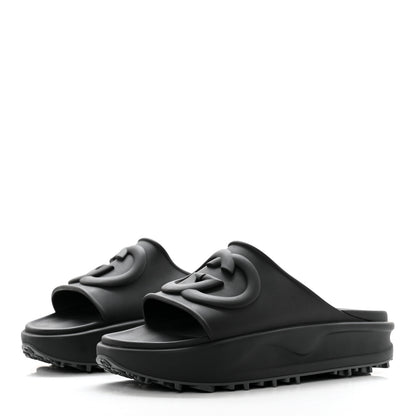 Gucci Soft Rubber Mens Interlocking G Platform 42mm Slide Sandals 10 Black 3 of 11