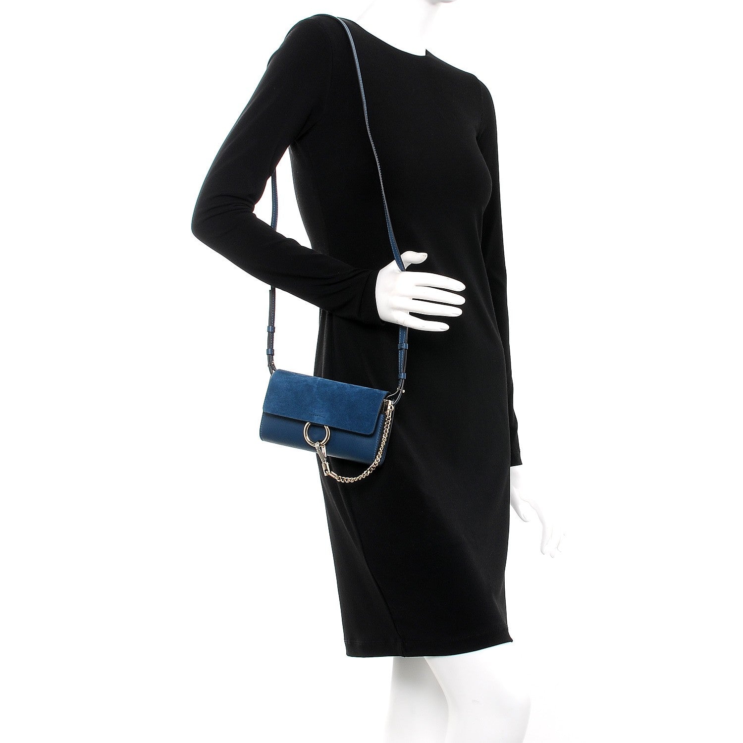 Chloe Suede Calfskin Mini Faye Shoulder Bag Majolica Blue 2 of 8