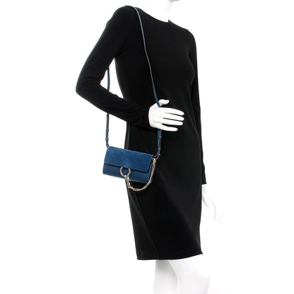 Chloe Suede Calfskin Mini Faye Shoulder Bag Majolica Blue 2 of 8