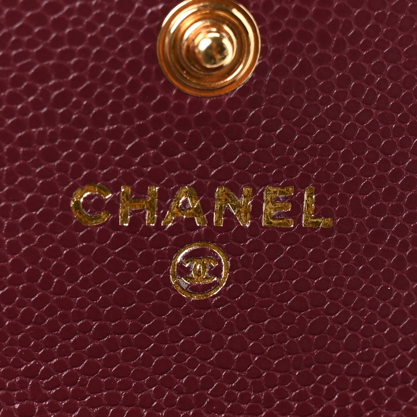 Caviar Flat Chevron Quilted Flap Card Holder Burgundy
