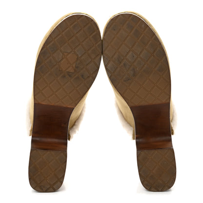 Chanel Suede Shearling CC Clogs 40 Beige 6 of 10
