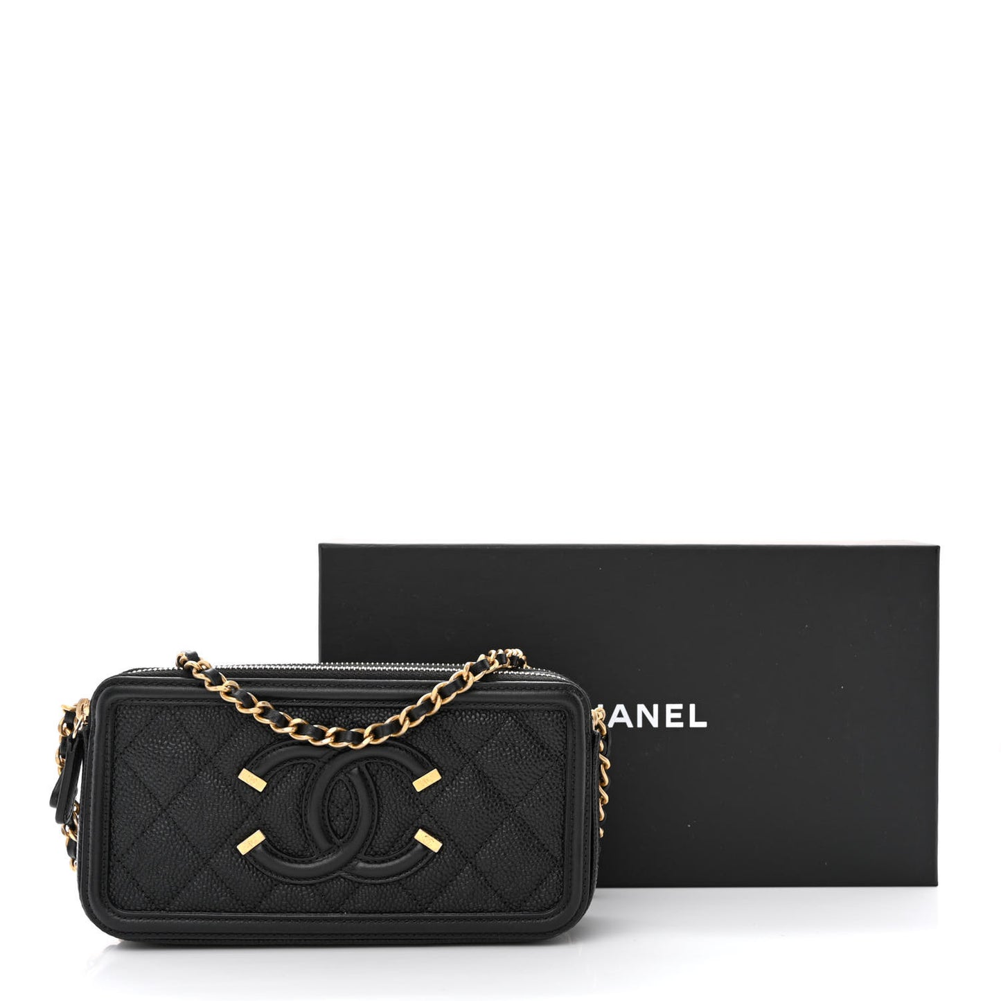 Caviar Quilted CC Filigree Clutch With Chain Black