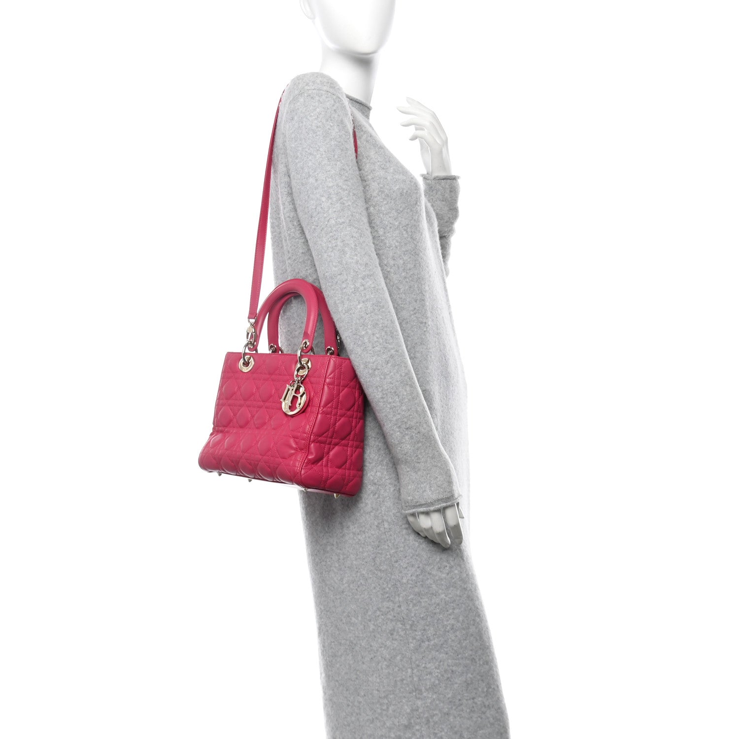 Christian Dior Lambskin Cannage Medium Lady Dior Fuchsia 2 of 13